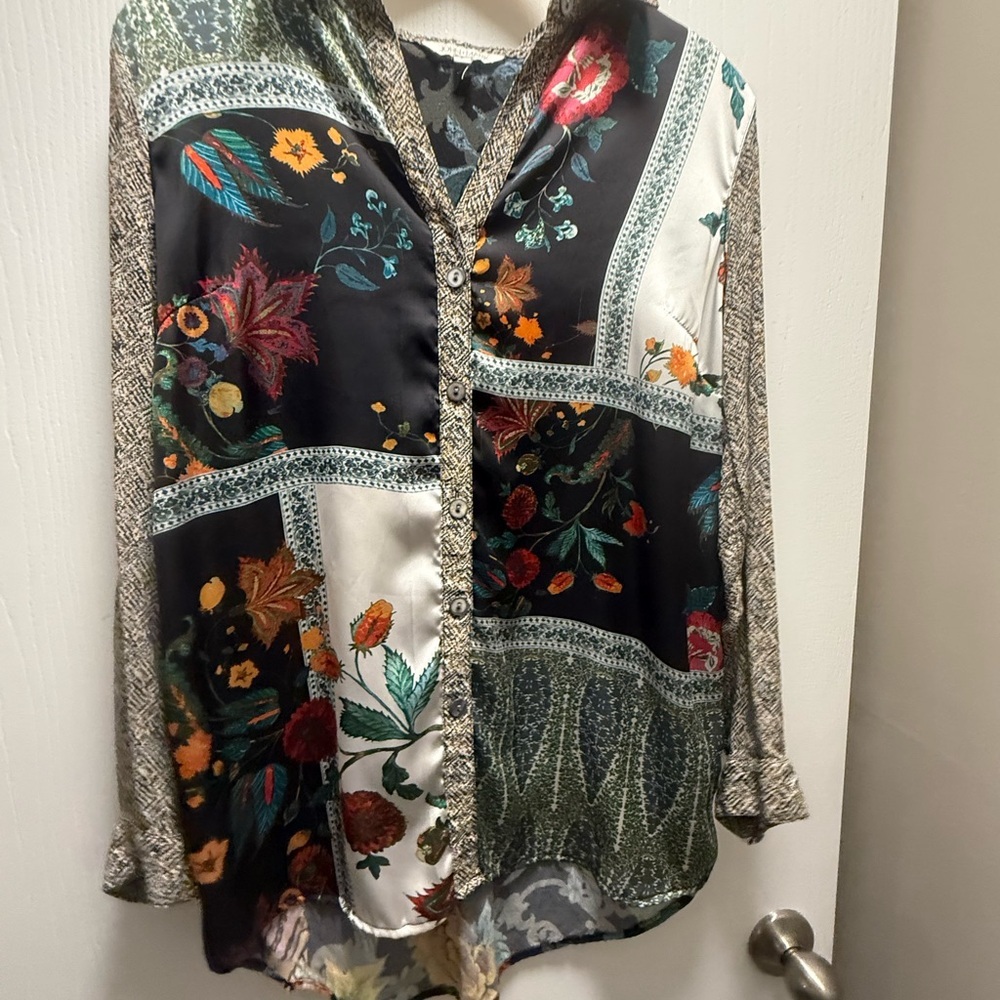 John Mark Multicolor Patchwork Blouse - image 1